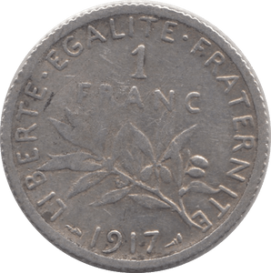 1917 SILVER 1 FRANC FRANCE - SILVER WORLD COINS - Cambridgeshire Coins