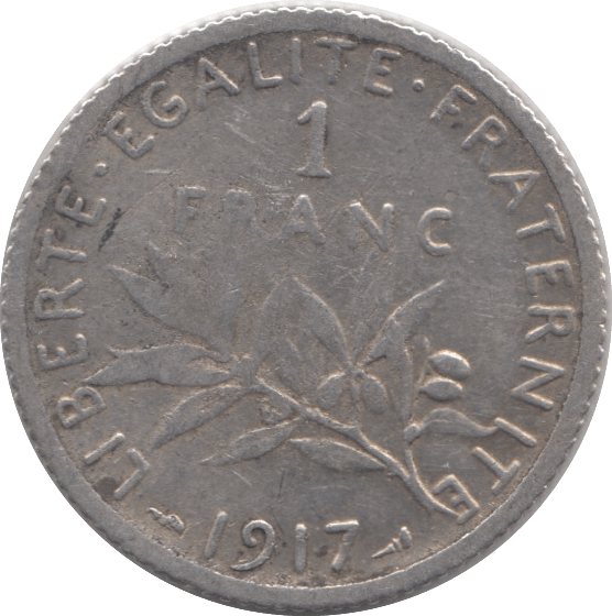 1917 SILVER 1 FRANC FRANCE - SILVER WORLD COINS - Cambridgeshire Coins
