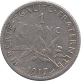 1917 SILVER 1 FRANC FRANCE - SILVER WORLD COINS - Cambridgeshire Coins