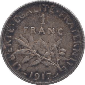 1917 SILVER 1 FRANC FRANCE - SILVER WORLD COINS - Cambridgeshire Coins