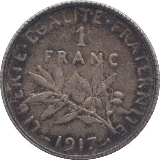 1917 SILVER 1 FRANC FRANCE - SILVER WORLD COINS - Cambridgeshire Coins
