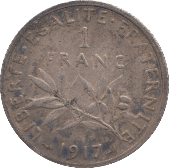 1917 SILVER 1 FRANC FRANCE - SILVER WORLD COINS - Cambridgeshire Coins