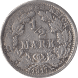 1917 SILVER 1/2 MARK GERMANY - SILVER WORLD COINS - Cambridgeshire Coins