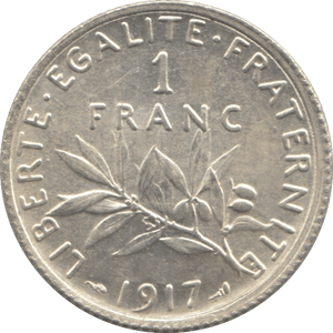 1917 SILVER ONE FRANC FRANCE ( UNC ) - SILVER WORLD COINS - Cambridgeshire Coins