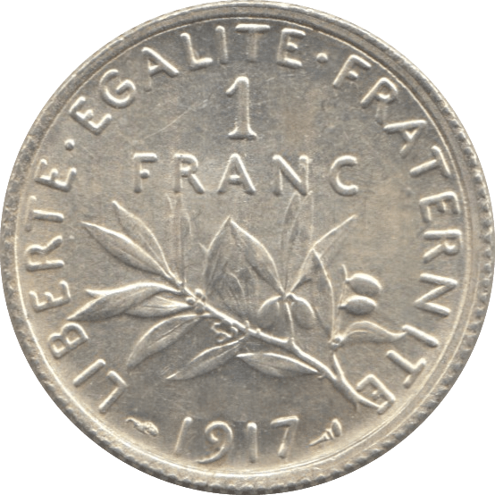 1917 SILVER ONE FRANC FRANCE ( UNC ) - SILVER WORLD COINS - Cambridgeshire Coins