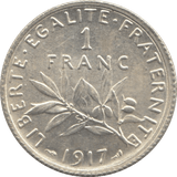 1917 SILVER ONE FRANC FRANCE ( UNC ) - SILVER WORLD COINS - Cambridgeshire Coins