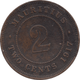 1917 TWO CENTS GEORGE V MAURITIUS REF H125 - WORLD COINS - Cambridgeshire Coins