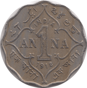 1918 1 ANNA BRITISH INDIA - WORLD COINS - Cambridgeshire Coins