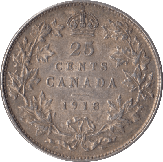 1918 CANADA SILVER 25 CENTS - SILVER WORLD COINS - Cambridgeshire Coins