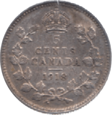 1918 CANADA SILVER 5 CENTS - WORLD SILVER COINS - Cambridgeshire Coins