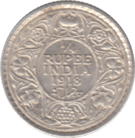 1918 INDIA SILVER 1/4 RUPEE - SILVER WORLD COINS - Cambridgeshire Coins