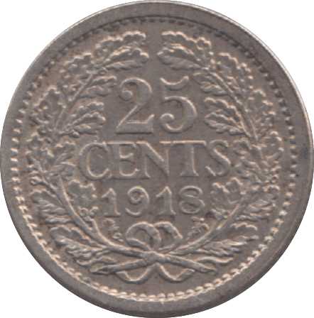 1918 NETHERLANDS 25 CENTS - WORLD COINS - Cambridgeshire Coins