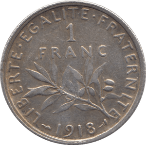 1918 SILVER 1 FRANC FRANCE - SILVER WORLD COINS - Cambridgeshire Coins