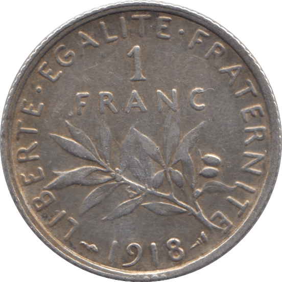 1918 SILVER 1 FRANC FRANCE - SILVER WORLD COINS - Cambridgeshire Coins