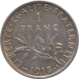 1918 SILVER 1 FRANC FRANCE - SILVER WORLD COINS - Cambridgeshire Coins