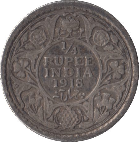 1918 SILVER 1/4 RUPEE INDIA - SILVER WORLD COINS - Cambridgeshire Coins
