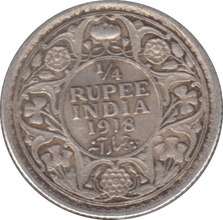 1918 SILVER 1/4 RUPEE INDIA - SILVER WORLD COINS - Cambridgeshire Coins