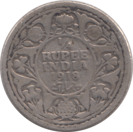 1918 SILVER 1/4 RUPEE INDIA - SILVER WORLD COINS - Cambridgeshire Coins