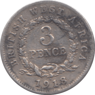 1918 SILVER BRITISH WEST AFRICA THREEPENCE - SILVER WORLD COINS - Cambridgeshire Coins