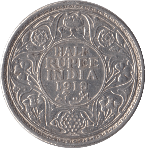 1918 SILVER INDIA HALF RUPEE - SILVER WORLD COINS - Cambridgeshire Coins