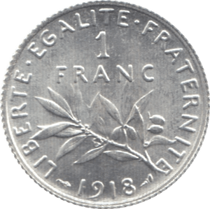 1918 SILVER ONE FRANC FRANCE - WORLD SILVER COINS - Cambridgeshire Coins