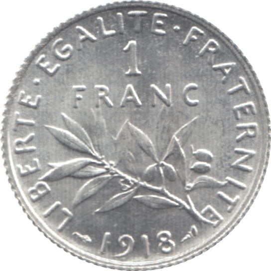 1918 SILVER ONE FRANC FRANCE - WORLD SILVER COINS - Cambridgeshire Coins