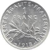 1918 SILVER ONE FRANC FRANCE - WORLD SILVER COINS - Cambridgeshire Coins