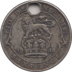 1918 SIXPENCE ( HOLED ) - SIXPENCE - Cambridgeshire Coins