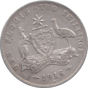 1918M SILVER FLORIN TWO SHILLING AUSTRALIA SILVER - SILVER WORLD COINS - Cambridgeshire Coins