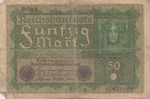 1919 50 REICHSMARK GERMAN BANKNOTE REF 221 - World Banknotes - Cambridgeshire Coins