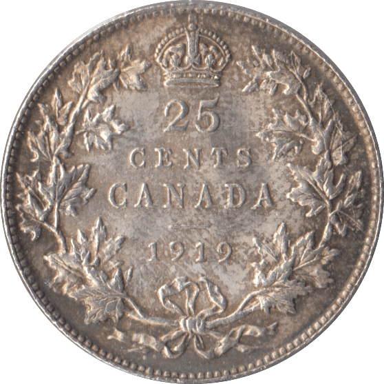 1919 CANADA SILVER 25 CENTS - SILVER WORLD COINS - Cambridgeshire Coins