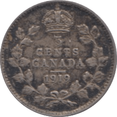 1919 SILVER 5 CENTS CANADA - SILVER WORLD COINS - Cambridgeshire Coins
