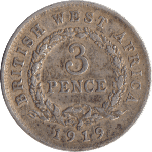 1919 SILVER THREE PENCE BRITISH WEST AFRICA - WORLD COINS - Cambridgeshire Coins