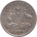 1919 SILVER THREEPENCE AUSTRALIA - SILVER WORLD COINS - Cambridgeshire Coins