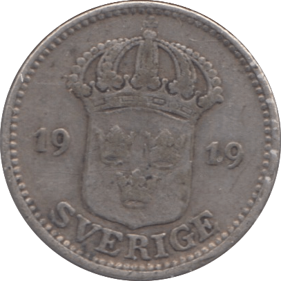 1919 SWEDEN 25 ORE - SILVER WORLD COINS - Cambridgeshire Coins