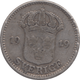 1919 SWEDEN 25 ORE - SILVER WORLD COINS - Cambridgeshire Coins