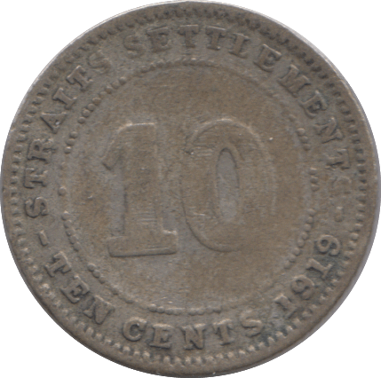 1919 TEN CENTS STRAIT SETTLEMENTS SILVER - SILVER WORLD COINS - Cambridgeshire Coins