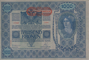 1920 1000 KRONEN GERMAN OVERPRINT ON AUSTRIA BANKNOTE GERMANY REF 776 - World Banknotes - Cambridgeshire Coins