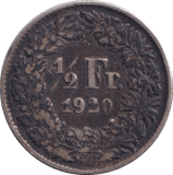 1920 1/2 FRANC SWITZERLAND - WORLD COINS - Cambridgeshire Coins