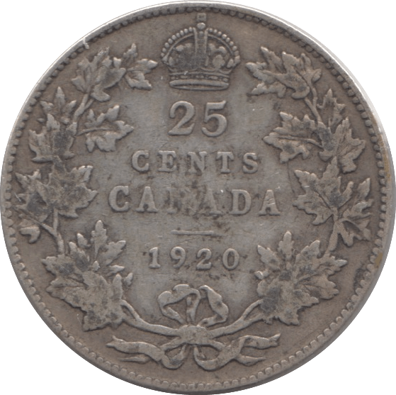 1920 CANADA SILVER 25 CENTS - SILVER WORLD COINS - Cambridgeshire Coins