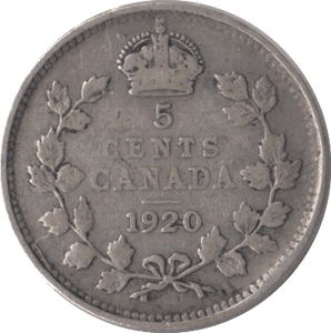 1920 CANADA SILVER 5 CENTS - SILVER WORLD COINS - Cambridgeshire Coins