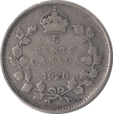 1920 CANADA SILVER 5 CENTS - SILVER WORLD COINS - Cambridgeshire Coins