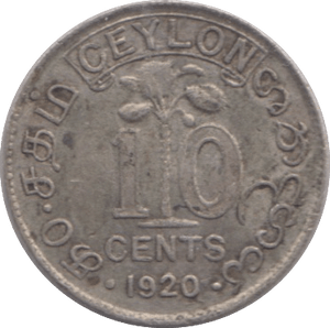 1920 CEYLON SILVER 10 CENTS - SILVER WORLD COINS - Cambridgeshire Coins