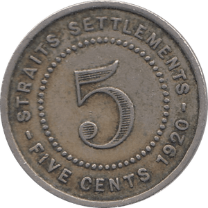 1920 NICKLE 5 CENTS STRAIT SETTLEMENTS REF H111 - WORLD COINS - Cambridgeshire Coins