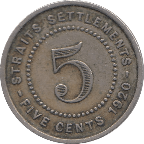 1920 NICKLE 5 CENTS STRAIT SETTLEMENTS REF H111 - WORLD COINS - Cambridgeshire Coins