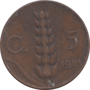 1921 ITALY 5 CENTESIMI - WORLD COINS - Cambridgeshire Coins