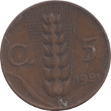 1921 ITALY 5 CENTESIMI - WORLD COINS - Cambridgeshire Coins