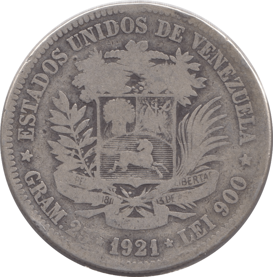 1921 SILVER 5 BOLIVARS VENEZUELA - WORLD COINS - Cambridgeshire Coins