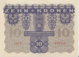 1922 10 KRONE BANKNOTE AUSTRIA REF 520 - World Banknotes - Cambridgeshire Coins