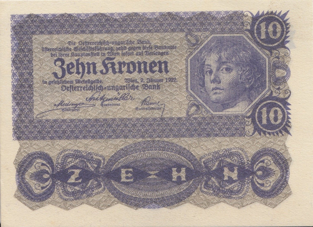 1922 10 KRONE BANKNOTE AUSTRIA REF 520 - World Banknotes - Cambridgeshire Coins